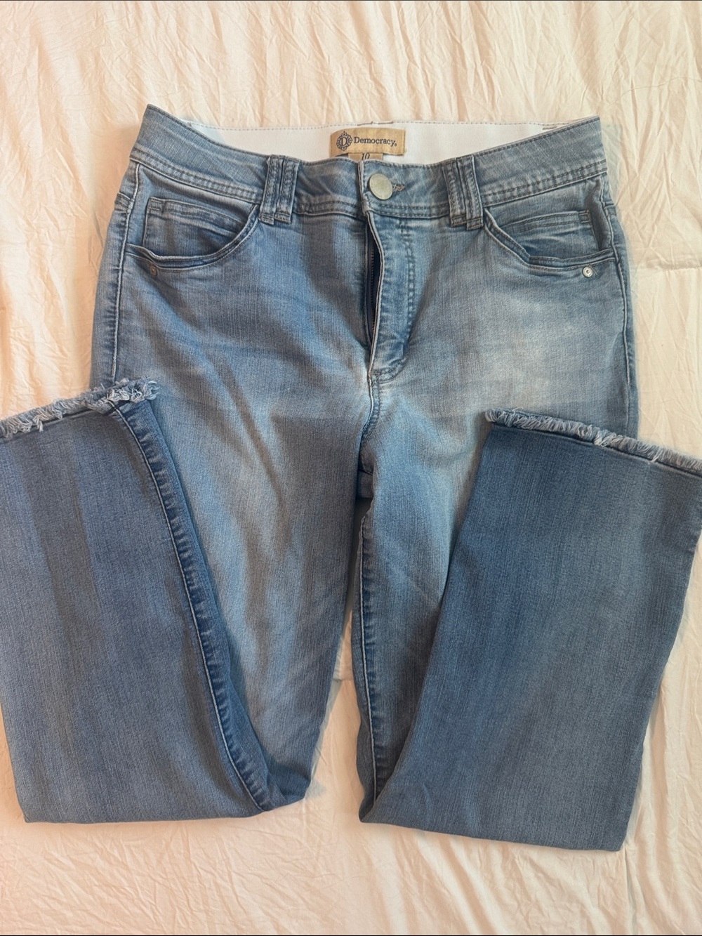 Democracy Women's Medium Blue Straight Leg Frayed Hem Jeans